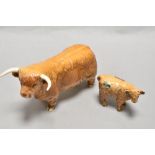 A Beswick pottery Highland bull 2008 and Calf 1827D.