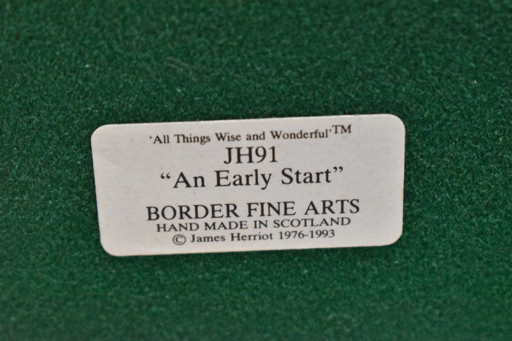 A Border Fine Arts group 'An Early Start' model number JH91, with moulded mahogany plinth 25cm - Image 2 of 3