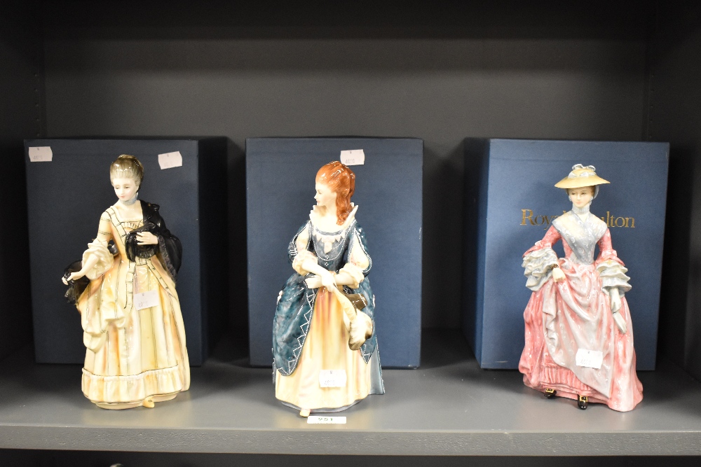 Three Royal Doulton figurines, including, Isabella Countess of Sefton, The Hon Frances Dunncombe and