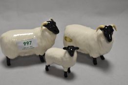 Two Beswick Pottery Black Faced Sheep, model number 1765 designed by Mr Garbet, sold together with a
