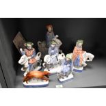 Six vintage Rye Pottery figure studies from the Canterbury tales The Guardsman, The Guardsmans Wife,