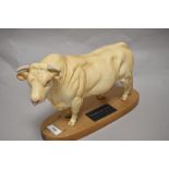 A Connoisseur Beswick Pottery Charolais Bull on plinth A2600, in matte finish.