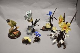 A cast-metal 'Albany of England' cast metal and bisque porcelain daffodil and snow drop study,