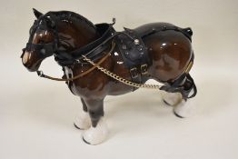 A Beswick Pottery Shire horse, mare, with fitted collar and harness, circular factory mark to