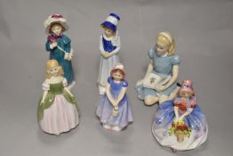 Six Royal Doulton Figure studies including Monica HN1467, Ivy HN1768, Alice HN2158, Penny HN2338,