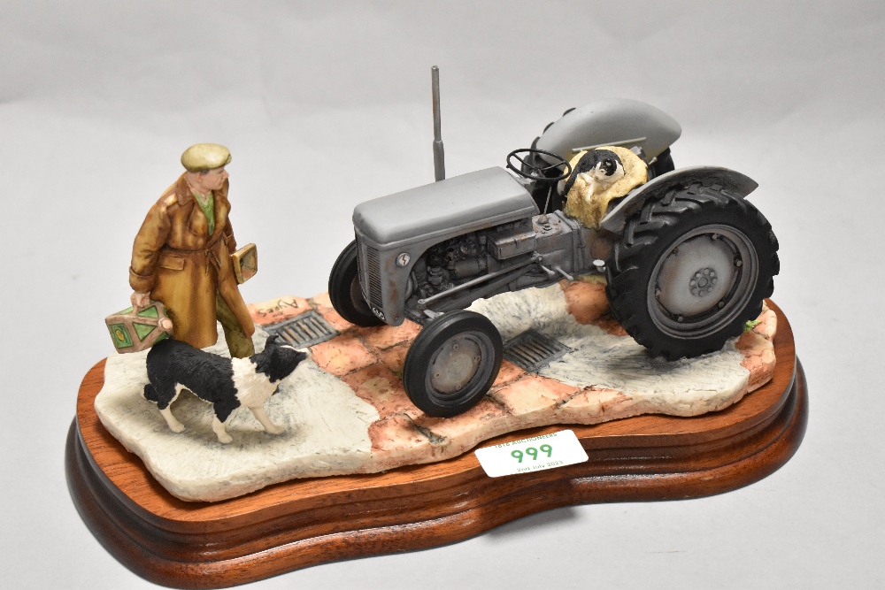 A Border Fine Arts group 'An Early Start' model number JH91, with moulded mahogany plinth 25cm