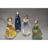 Four Royal Doulton Figurines, including Masque HN 2554, Grace HN2318, Sandra HN 2275 and For you