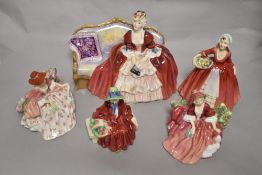 A group of Royal Doulton Figurines, comprising; Janet HN 1537, Belle 'O' the ball HN 1997, Lydia