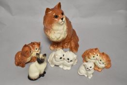 A group of Beswick pottery cat studies, to include; Persian 1867 (ginger) Siamese seated 1887,