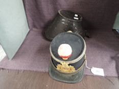 A 45th of Foot Sherwood Forresters Regiment Shako with red and white pom pom, chin strap, no