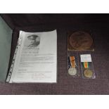 A WWI Medal Pair and Plaque to PTE 27718 Herbert Chant, killed in action 12/1/17, 11th Batt Border