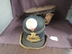 A 1869-1878 61st South Gloucestershire Regiment Shako with red and white pom pom, chin strap, no