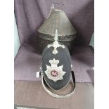 A late 19th/early 20th century The Royal Lancaster 1st Volunteer Battalion Black Cloth Spiked Helmet