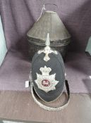 A late 19th/early 20th century The Royal Lancaster 1st Volunteer Battalion Black Cloth Spiked Helmet
