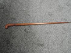 A WWI Royal Flying Corps Walking Stick made from a laminated Propeller, engraved Flanders 1918,