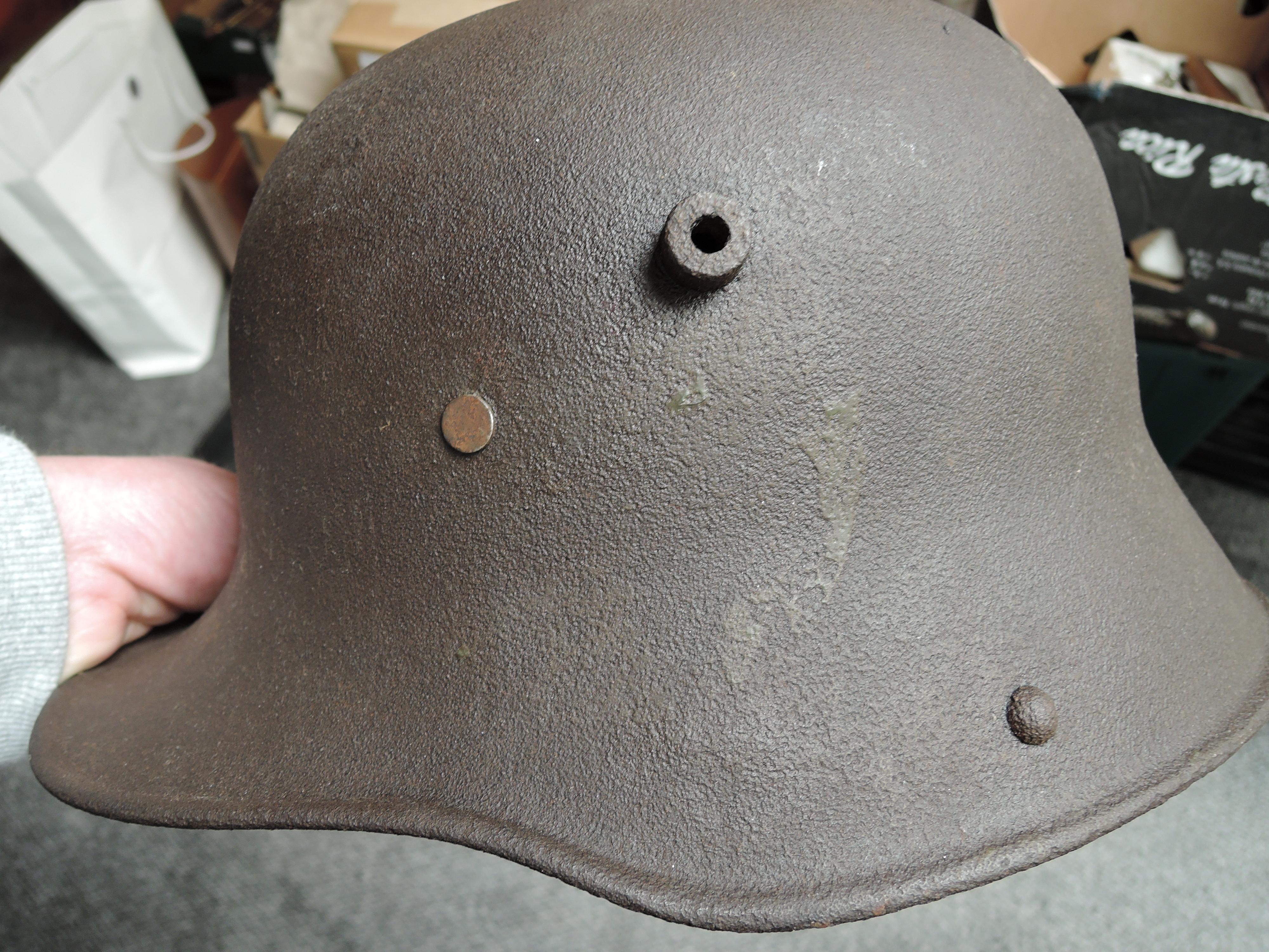 A German WWI Steel Helmet having leather liners, no markers marks or decals seen - Image 2 of 5