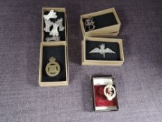 A small collection of Military Sweetheart Brooches and Badges including RAF, Vickers Armstrong ARP