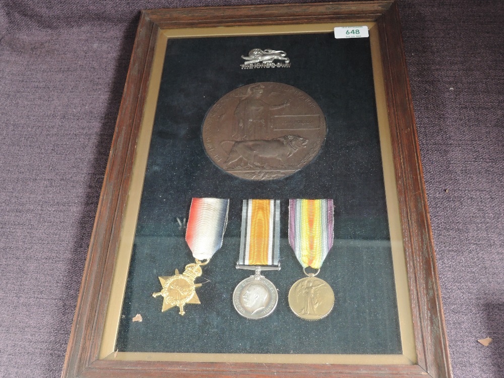 A WW1 Trio, 1914-15 Star, British War Medal, Victory Medal and Memorial Plaque to TS-3058.Pte.Tom