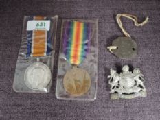 A WW1 Pair, British War Medal and Victory Medal to 303543.Pte.T.Marcroft.Manch,R along with dog