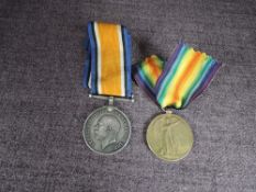 A WW1 Pair, British War Medal and Victory Medal to 1123.Gnr.D.Perry.R.A