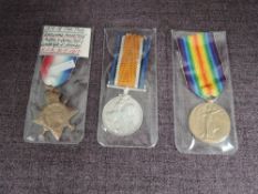 A WW1 Trio of Medals, 1914-15 Star, War, Victory to 21038.SJT.J.Hornby.Notts & Derby.R.K.I.A 31-7-