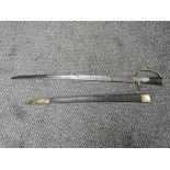 A possible 19th century European Hunting Sword, no makers marks seen having brass decorated