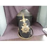 A late 19th/early 20th century East Yorkshire Regiment Black Cloth Spiked Helmet with cap badge