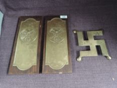 A pair of German WWII pressed brass Door Finger Plates by Arnd Breker Berlin Cmbh-