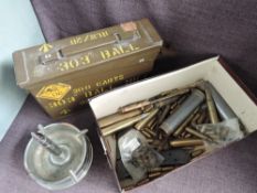A collection of used Bullets, small Shells and Trench Art, in card box and Ammo box
