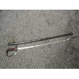 A German Officers Sword C.1880 with stirrup knuckle guard, curved blade, blade marked F W Holler