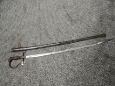 A German Officers Sword C.1880 with stirrup knuckle guard, curved blade, blade marked F W Holler