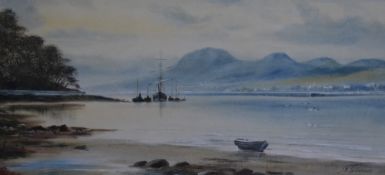 J.W Stedman (British School 19th/20th Century), watercolour, estuary scene with anchored boats,