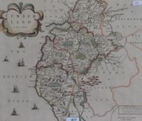 After Robert Morden (1650-1703), a hand coloured map of Cumberland, the title displayed in a