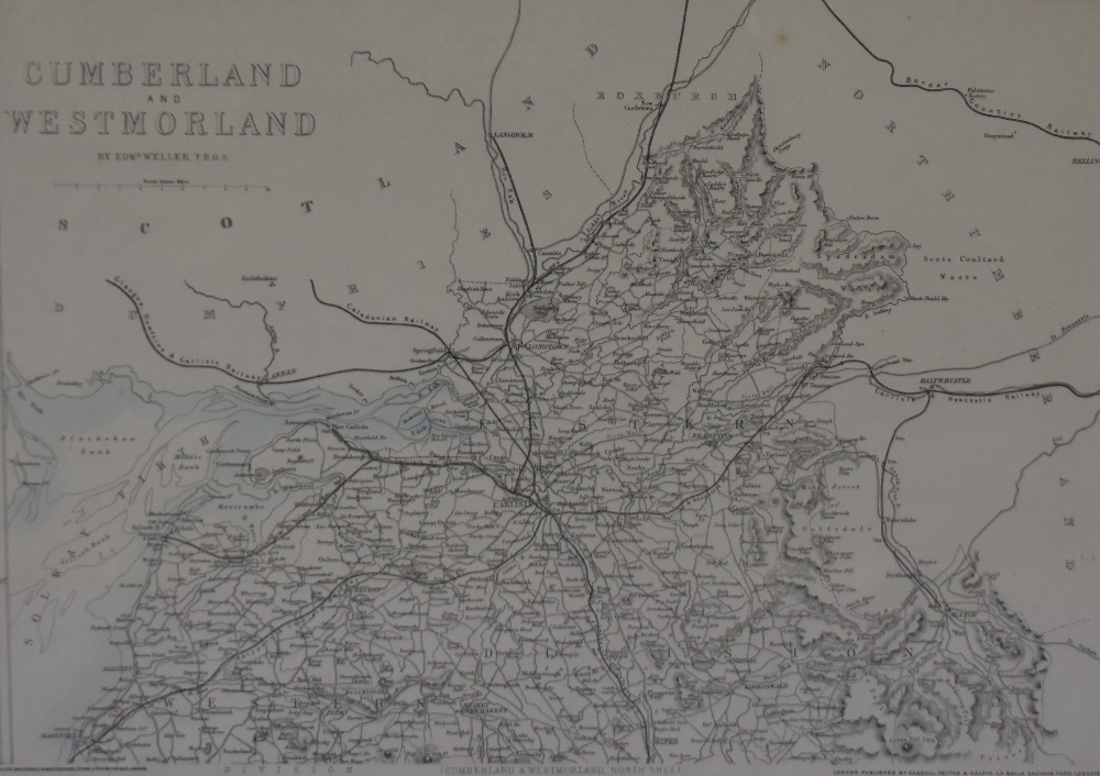 After Edward Weller FRGS (1819-1884), A map of Cumberland and Westmorland, North Sheet, framed,