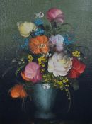 20th Century British School, oil on canvas, two oval still life paintings of roses, signed '