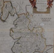 After Robert Morden (1650-1703), A hand coloured Map of The County Palatine of Lancaster, the