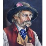 Hermine Gartner (1846-1905), oil on canvas, A portrait of a Tyrolean gentleman smoking a pipe,