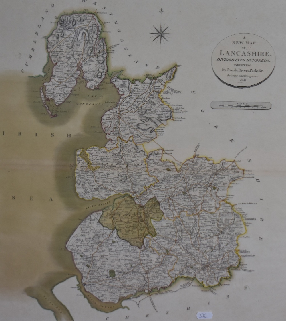 After John Cary (1754-1835), a New Map of Lancashire Divided Into Hundreds and Exhibiting Its Roads,