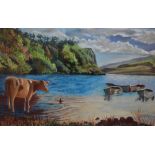 *Local Interest - British 20th Century, pastel, A naive interpretation of Crag Lough lake at