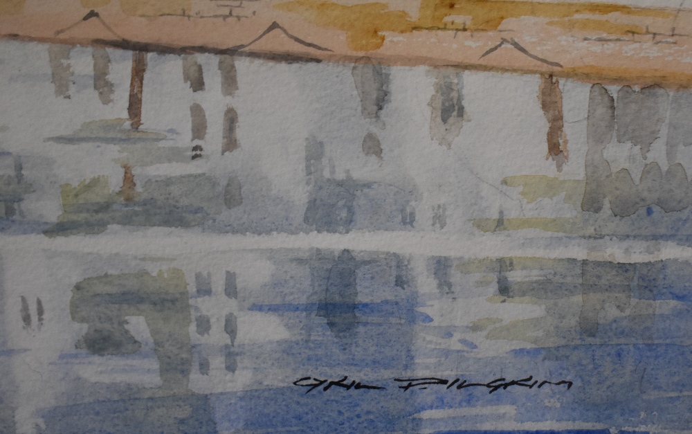 Cyril Pilgrim (British 1920-2013) watercolours, river scene with bridge, Swan Hotel and church - Image 3 of 4