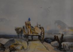 Artist Unknown, 19th Century, watercolour, 'Beach Scene', a horse and cart heading towards the coast