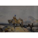 Artist Unknown, 19th Century, watercolour, 'Beach Scene', a horse and cart heading towards the coast