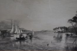After James Baker Pyne (1800-1870), etching, Lake Windermere, framed, mounted, and under glass, 30cm