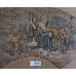 Chinese School, painting on silk, two paintings depicting Buddhas within arc shaped borders, framed,