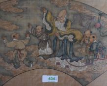 Chinese School, painting on silk, two paintings depicting Buddhas within arc shaped borders, framed,