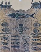 Australian Aboriginal School, ink & dotwork on linen, 'Nawalah Dreaming', title to lower left and