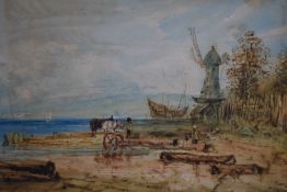 S.E Hurst (19th Century British), watercolour, 'Brighton 1854', a coastal landscape depicting