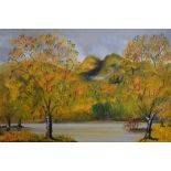 M. Edmondson (20th Century, British), oil on canvas, 'Autumn in Lakeland', a naive and vibrantly