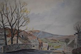 20th Century British School, watercolour, Two rural and autumnal village scenes depicting rows of