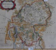 After Robert Morden (1650-1703), a hand coloured map of Westmorland, the title displayed in a